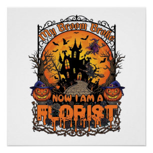 Póster Floristería Escoba Rota Bruja de Halloween Calabaz