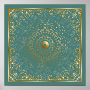Póster Floritura ornamentada con espiral floral
