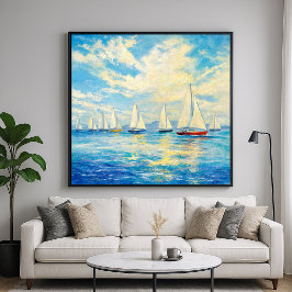 Póster Flota de veleros - Paisaje marino al estilo de pin