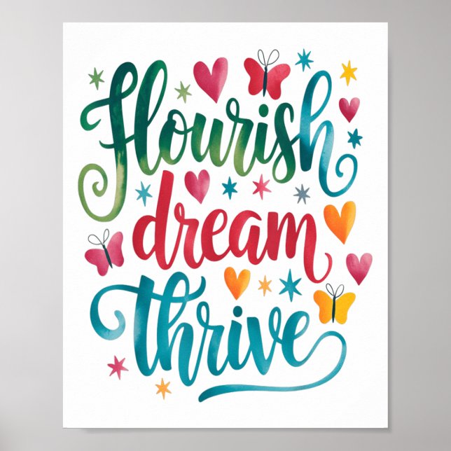 Póster Flourish Dream Thrive Motivational  (Frente)