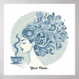 Póster Flow Woman Art - Blue Tile Fusion