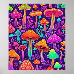 Póster Flowe Neon Mushrooms Dance