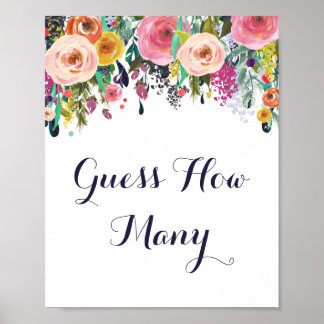 Póster Flower Baby Shower Adivinan Cuántos Rótulos de jue