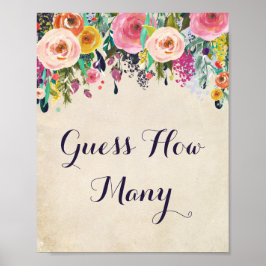 Póster Flower Baby Shower Adivinan Cuántos Rótulos de jue