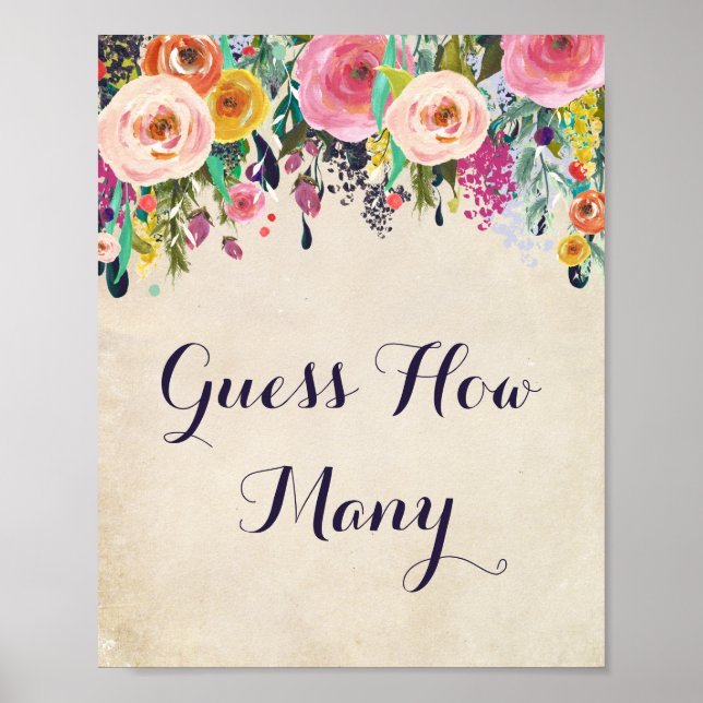 Póster Flower Baby Shower Adivinan Cuántos Rótulos de jue (Frente)