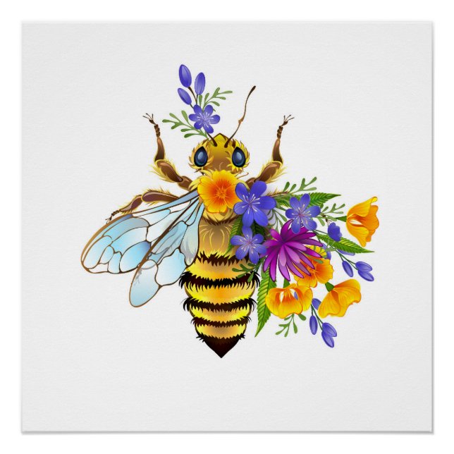 Póster Flower bee with wild plants (Anverso)