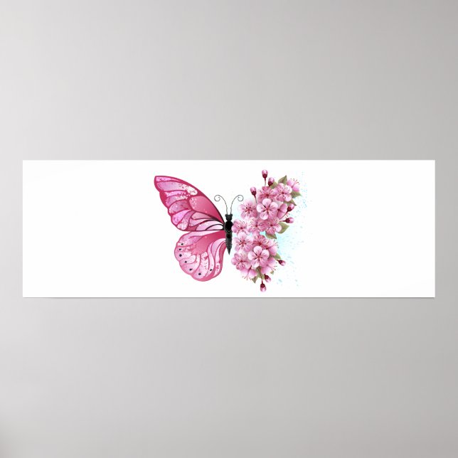 Póster Flower Butterfly with Pink Sakura (Frente)