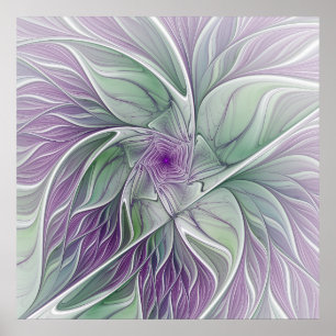 Póster Flower Dream, Abstract Purple Green Fractal Art