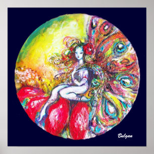 PÓSTER FLOWER FAIRY TITANIA SENTADA EN FLORES ROJOS