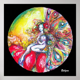 Póster FLOWER FAIRY TITANIA SITTING ON RED FLOWER Fantasy