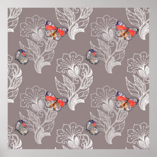 Póster Flower graphic and butterfly, watercolor, pattern 