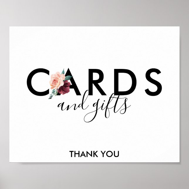 Póster Flower Lettering | Maroon Cards and Gifts Sign (Frente)