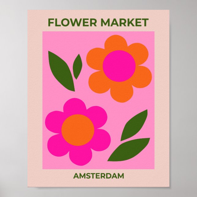 Póster Flower Market Amsterdam Floral Rosa Y Naranja (Frente)