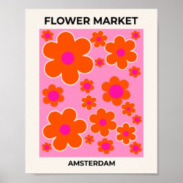 Póster Flower Market Amsterdam Naranja rosa flores retro