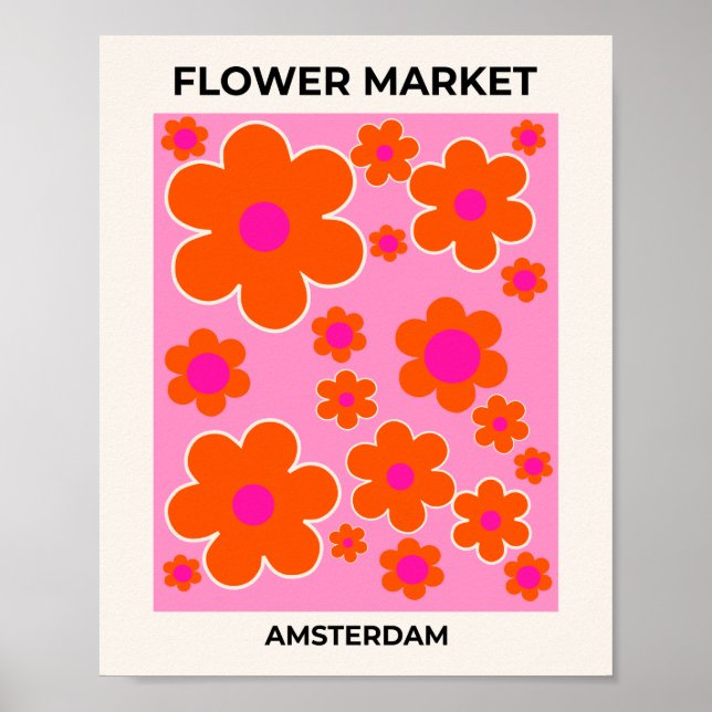 Póster Flower Market Amsterdam Naranja rosa flores retro (Frente)