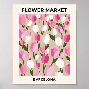 Póster Flower Market Barcelona Pastel Tulips rosados