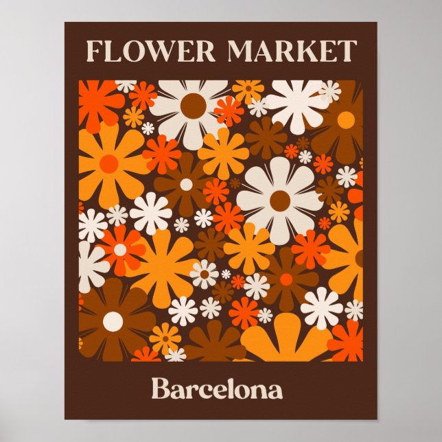Póster Flower Market Barcelona Retro 60's 70s Floral (Frente)