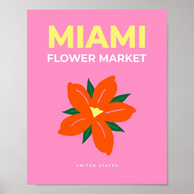 Póster Flower Market Miami Naranja rosa Preppy Floral (Frente)