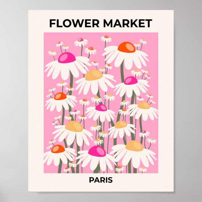 Póster Flower Market Paris Pink Retro Floral (Frente)