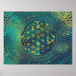Póster Flower of life Marble and gold