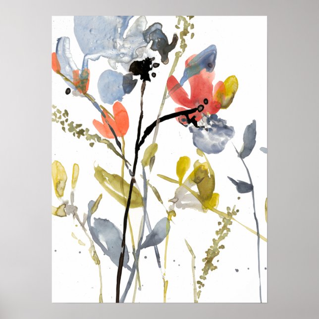 Póster Flower Overlay - Watercolor Flowers & Stems (Frente)