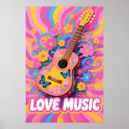 Póster Flower Power Guitar Pop Art