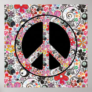 Póster FLOWER POWER PAZ signo I + tu fondo