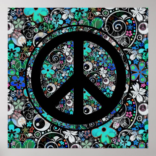 Póster FLOWER POWER PEACE signo II + tu fondo (Frente)
