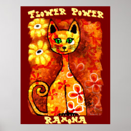Póster Flower Power Retro Whimsical Cat Personalized