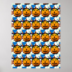 Póster Flower pumpkins and witches