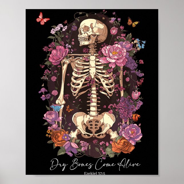 Póster Flower Skeleton Dry Bones Come Alive, Retro Enchan (Frente)