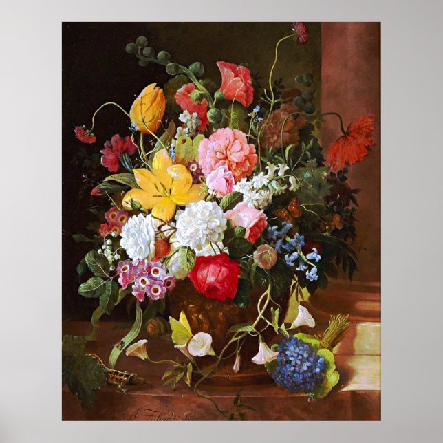 Póster Flower Still Life Of Roses Tulips And Violets (Frente)