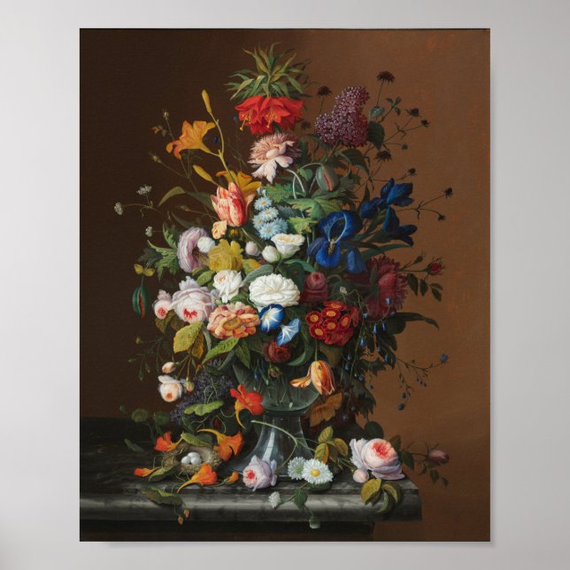 Póster Flower Still Life with Bird's Nest Severin Roesen (Frente)