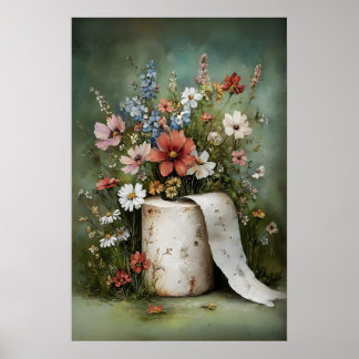 Póster Flower Toilet Paper Roll Print, Botanical Bathroom