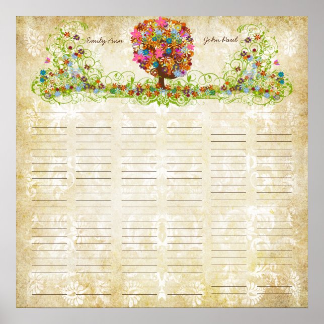 Póster Flower Tree Print  Quaker Wedding Certificate (Frente)