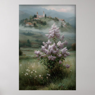 Póster Flowering Tree Lilac Print, Antique Spring Field