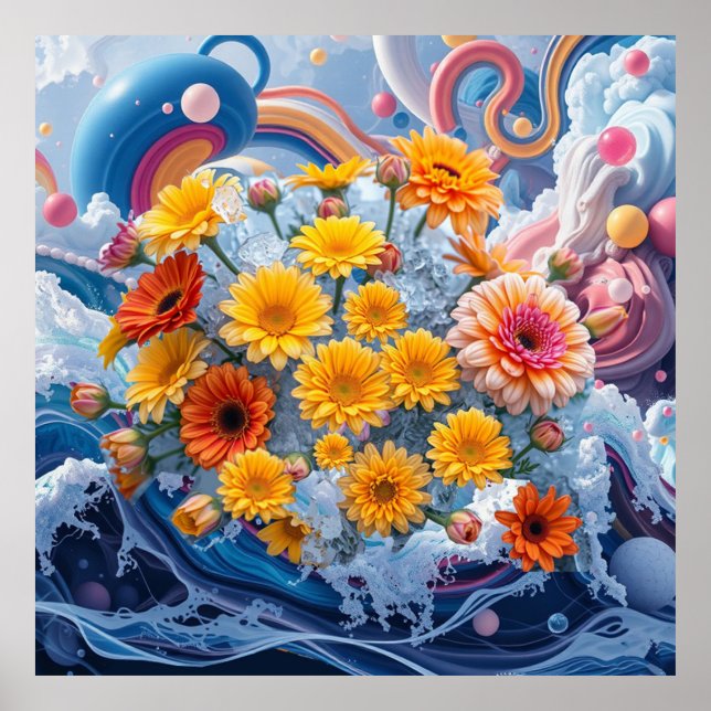 Póster Flowers and Ocean Waves (Frente)