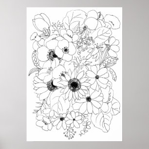 Póster flowers arrangement line drawing