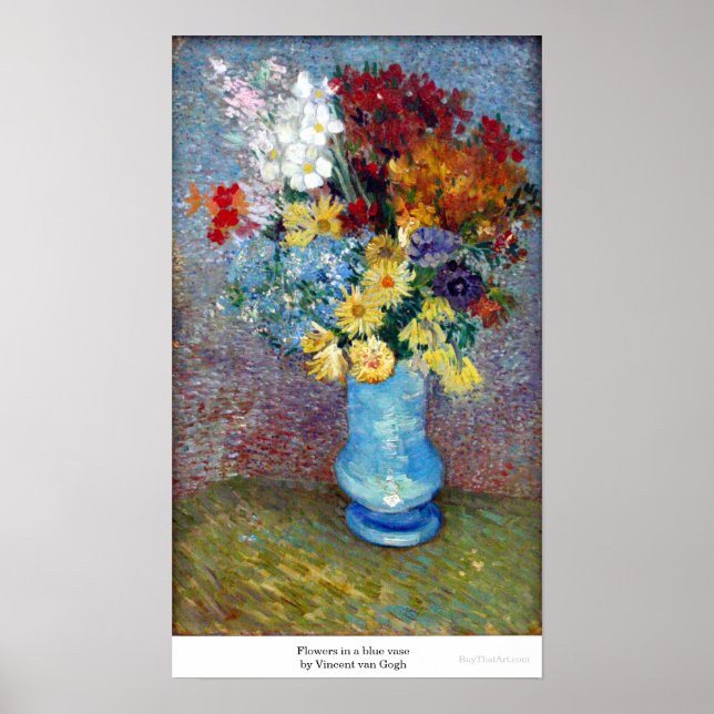 Póster Flowers in a blue vase by Vincent van Gogh (Frente)