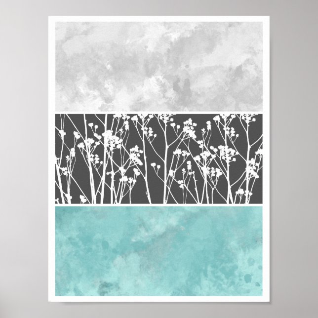 Póster Flowers in teal and grays (Frente)