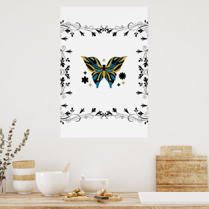 Póster Fluctuación caprichosa - Mariposa negra y azul