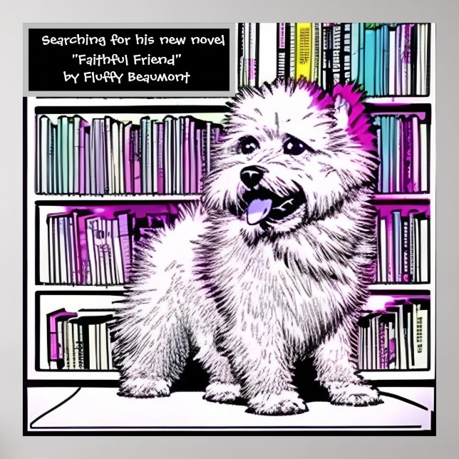 Póster Fluffy Beaumont Dog Library Editable (Frente)