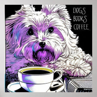 Póster Fluffy Beaumont DOGS, LIBROS, COFFEE Textos editab