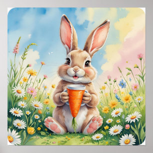 Póster Fluffy & Caffeinated - Escena De Café De Conejo De