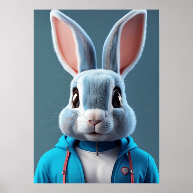 Póster Fluffy & Cute - Espectáculo de cabeza de conejo (Frente)