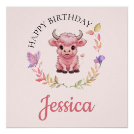 Póster Fluffy Pink Highlands Scottish Cow