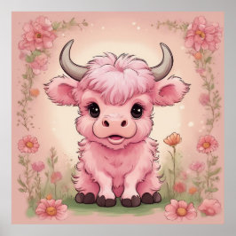 Póster Fluffy Pink Highlands Scottish Cow