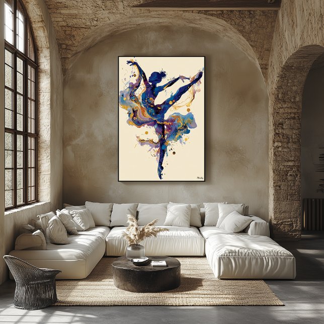 Póster Fluid Ink Ballerina – Blue and Gold Abstract Dance (Subido por el creador)