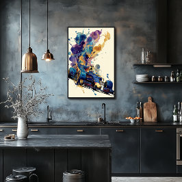 Póster Fluid Ink Formula Car – Blue and Gold Abstract