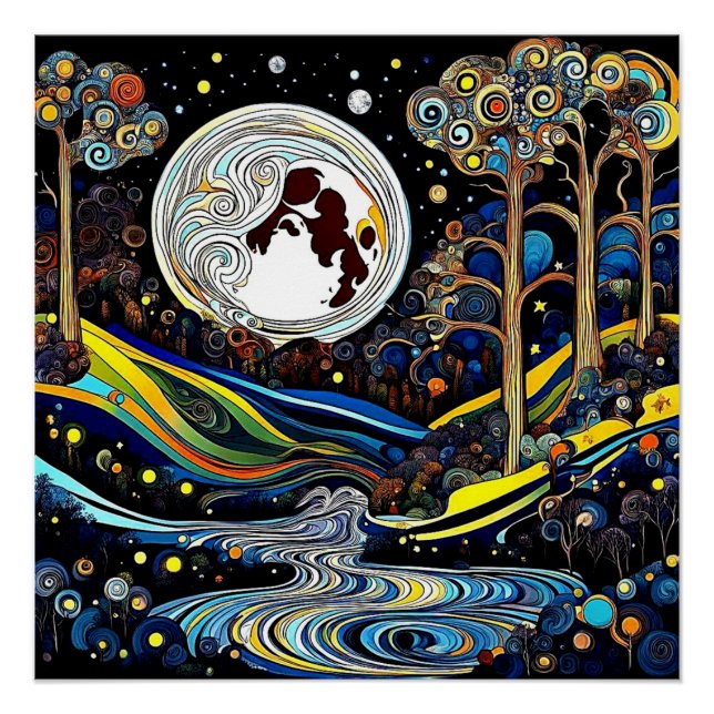 Póster Fluid Moon over landscape (Anverso)